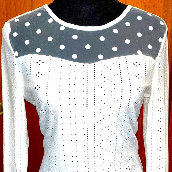 White Eyelet Embroidered Polkadot Mesh Top - Picture 7 of 8